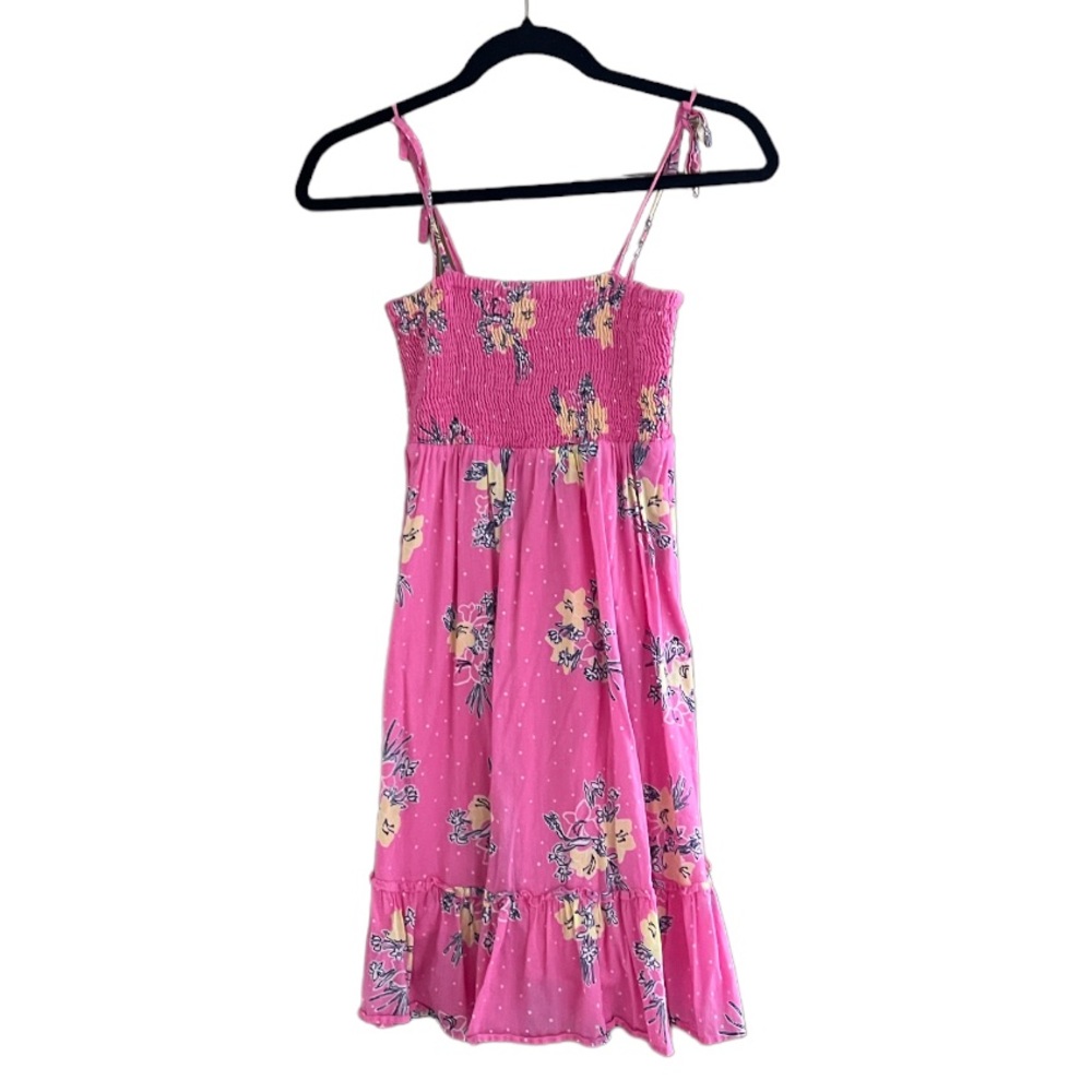 Lilly Pulitzer Pink Sundress beach coverup smocked spaghetti strap small floral